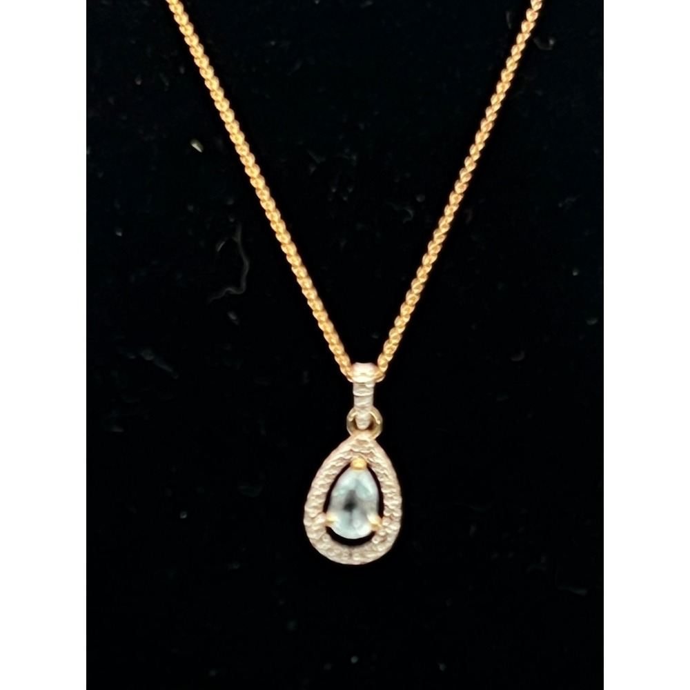 RSE 925 Sterling Silver Blue Topaz Diamond Accent Teardrop‎ Necklace 18"